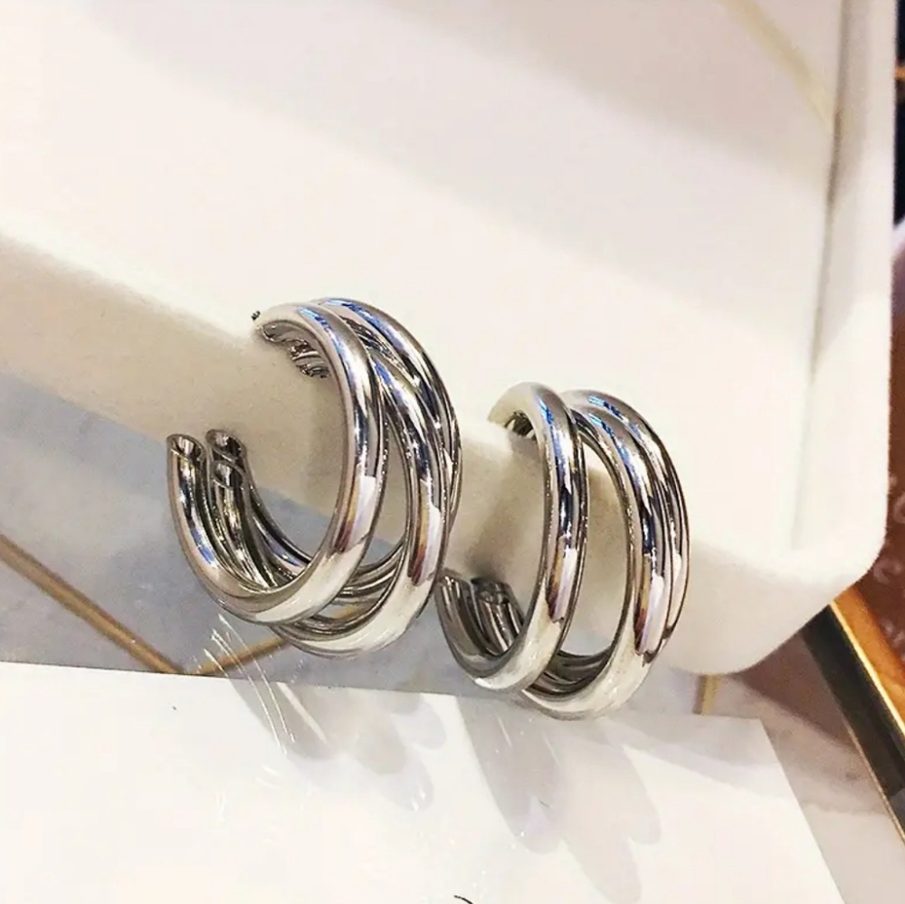 Glossy Silver Hoop Earrings
